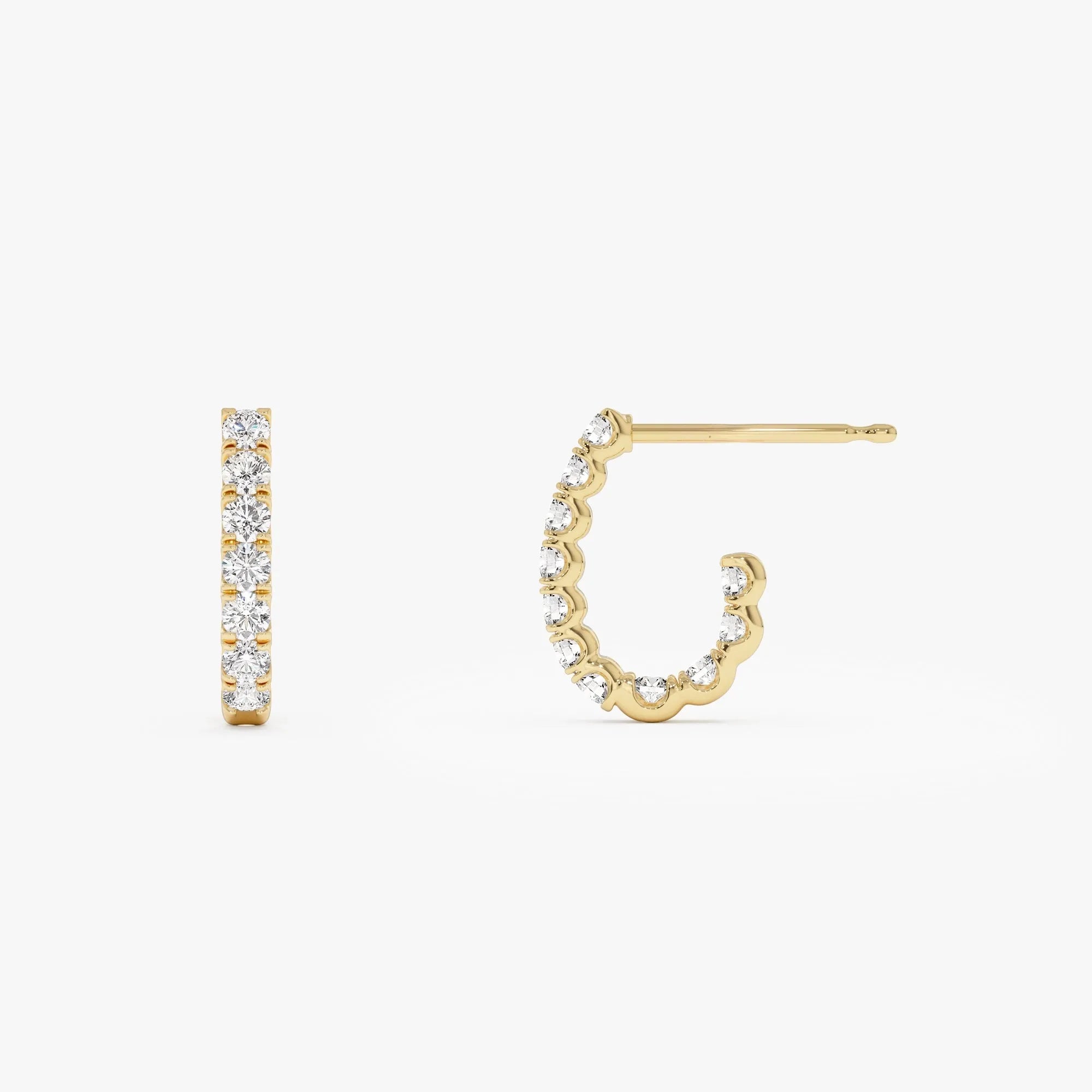 14k Gold Diamond Round Cut Inside Out J Hoop Earrings 0.95 ctw
