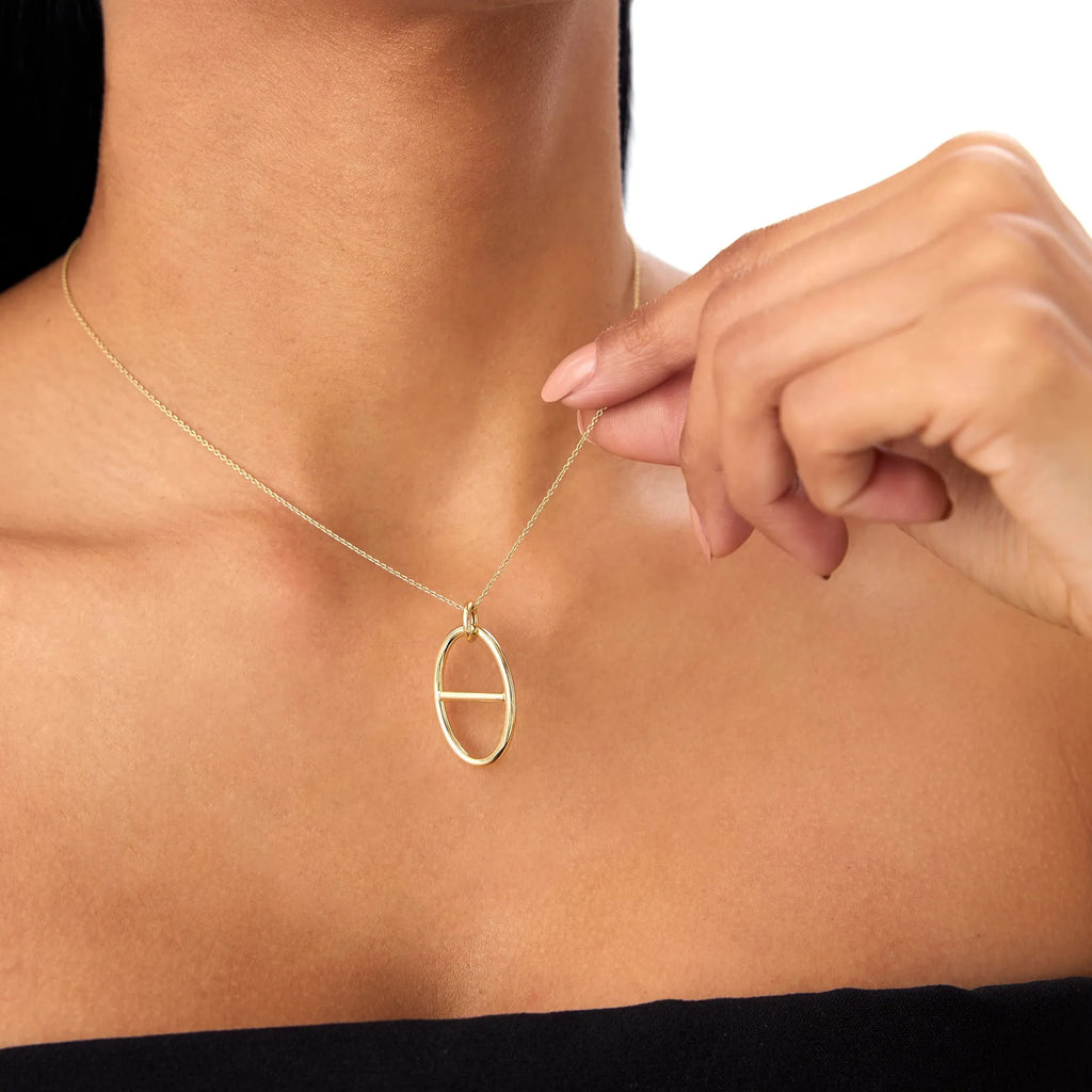 14k Solid Gold Minimalist Oval Pendant Necklace