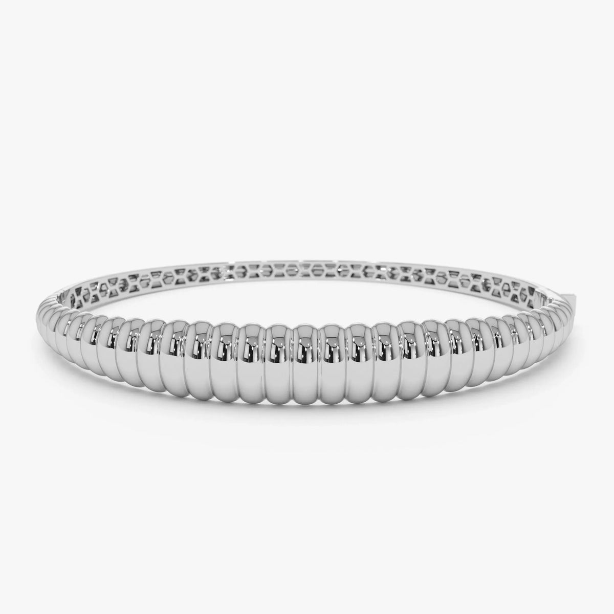 14K Solid Gold Wide Chunky Ribbed Bangle Bracelet