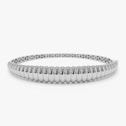 14K Solid Gold Wide Chunky Ribbed Bangle Bracelet