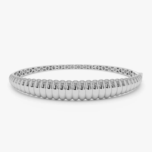 14K Solid Gold Wide Chunky Ribbed Bangle Bracelet