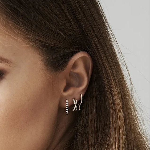 14k Gold Diamond Round Cut Criss Cross Hoop Earrings Micro-Pave 0.35 ctw