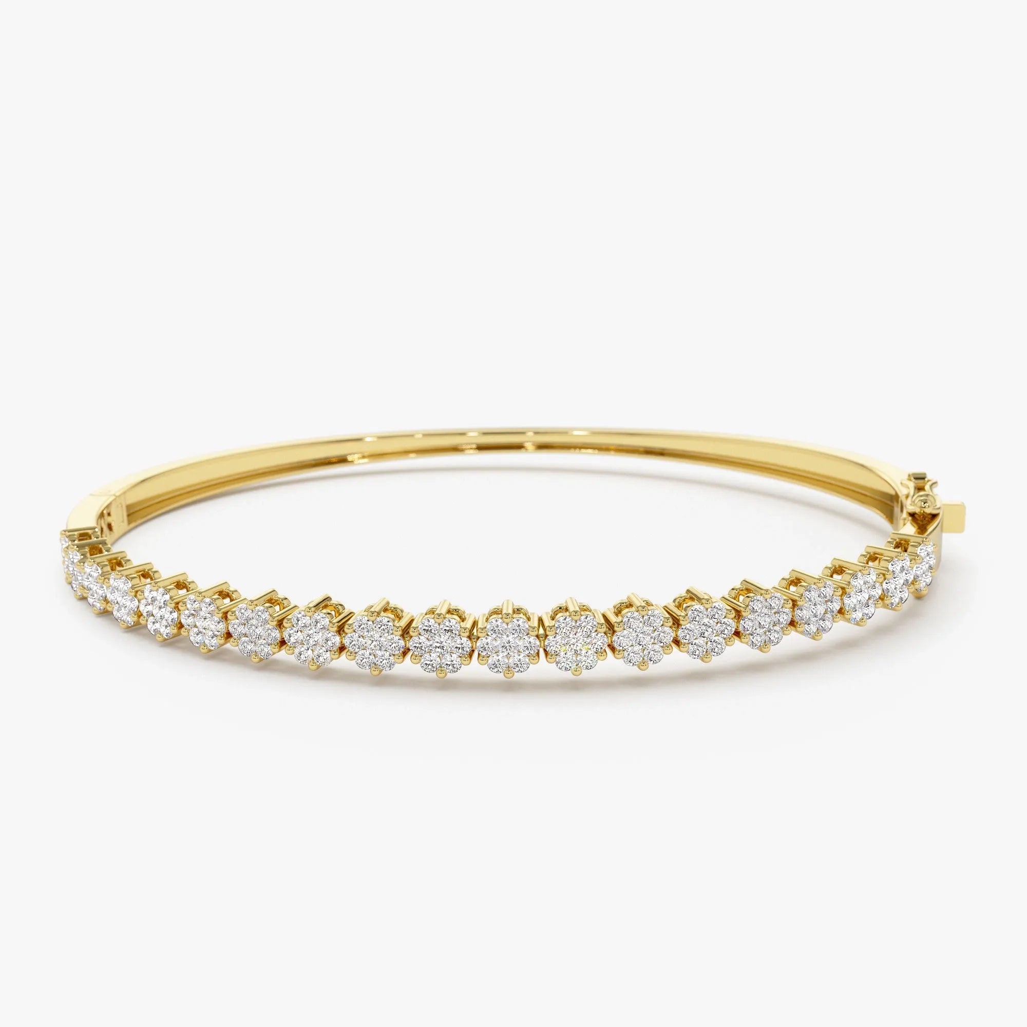 14K Solid Gold 1.15 CTW Round Diamond Cluster Bangle