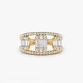 14K Gold 0.80 Carat Baguette and Round Diamond Illusion Setting Cocktail Ring