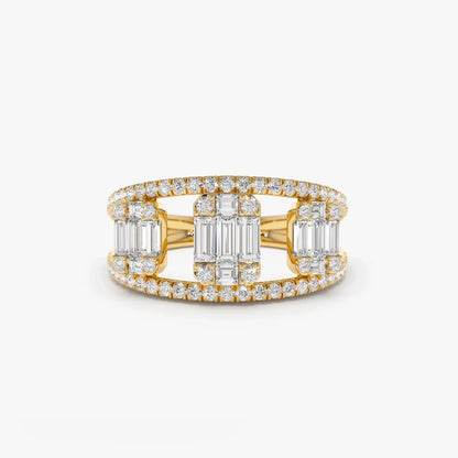 14K Gold 0.80 Carat Baguette and Round Diamond Illusion Setting Cocktail Ring