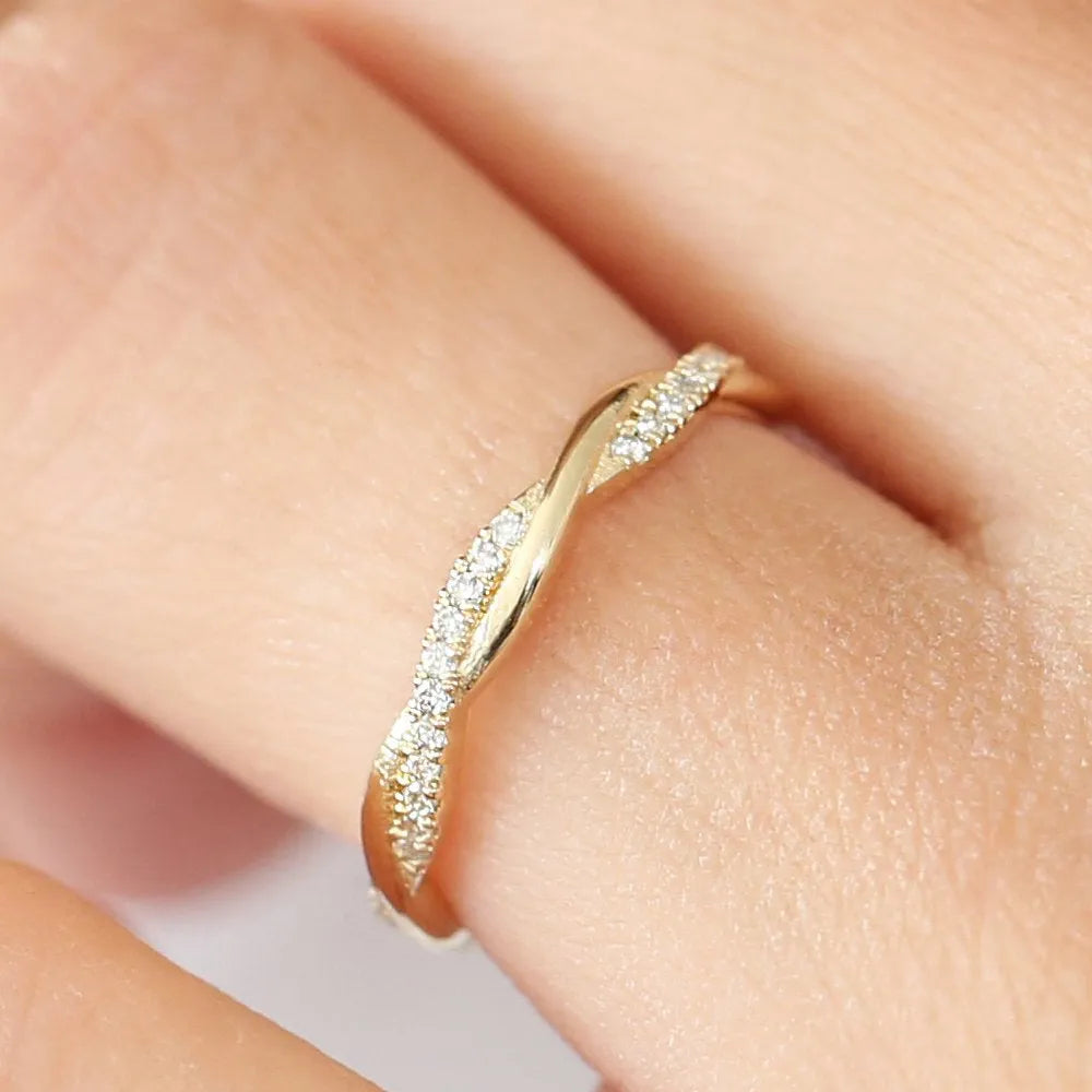 14K Gold Round Diamond Micro Pave Weaving Braid Eternity Ring 2.2MM 0.27 CTW