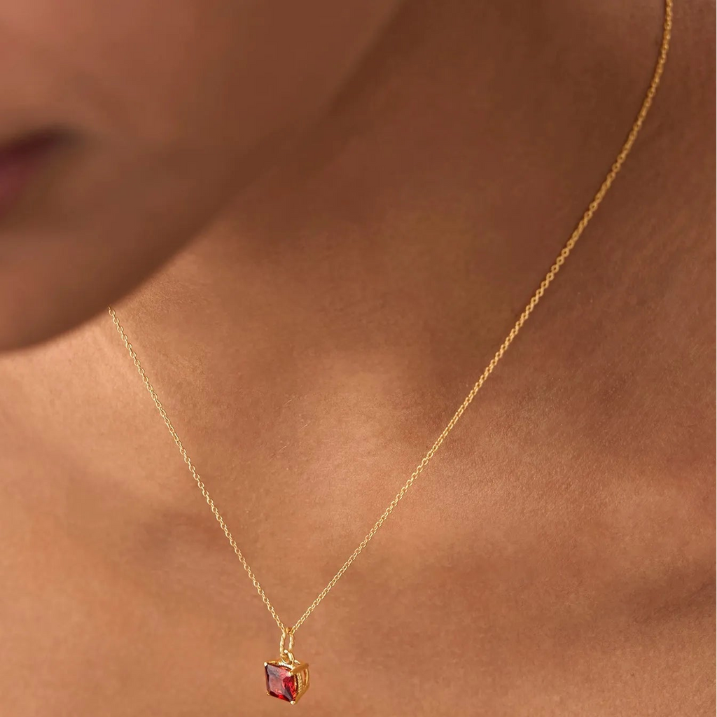 14k Solid Gold Garnet Cushion Cut Solitaire Necklace 1.15 Carat