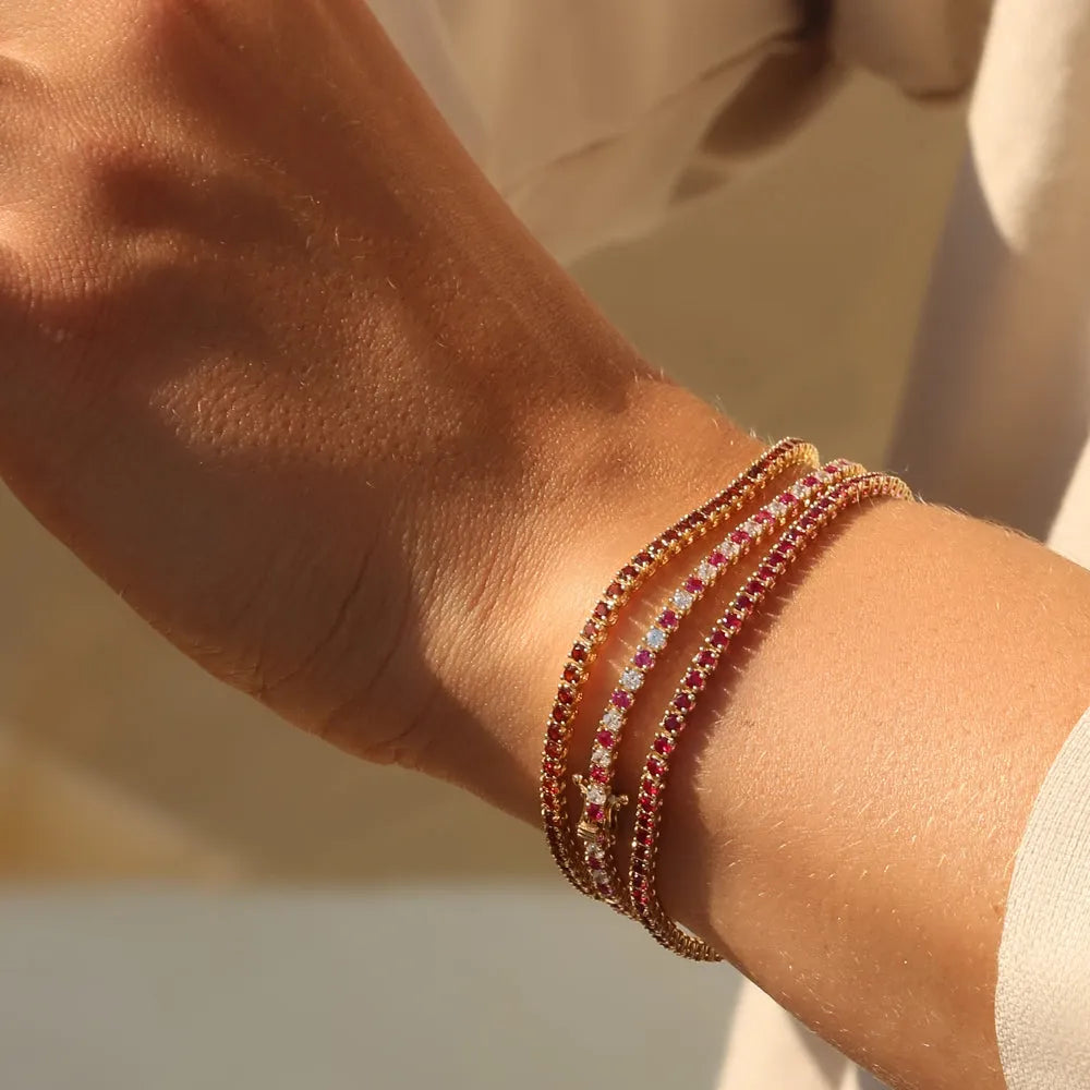 14k Gold Round Diamond and Ruby 4 Prong Tennis Bracelet