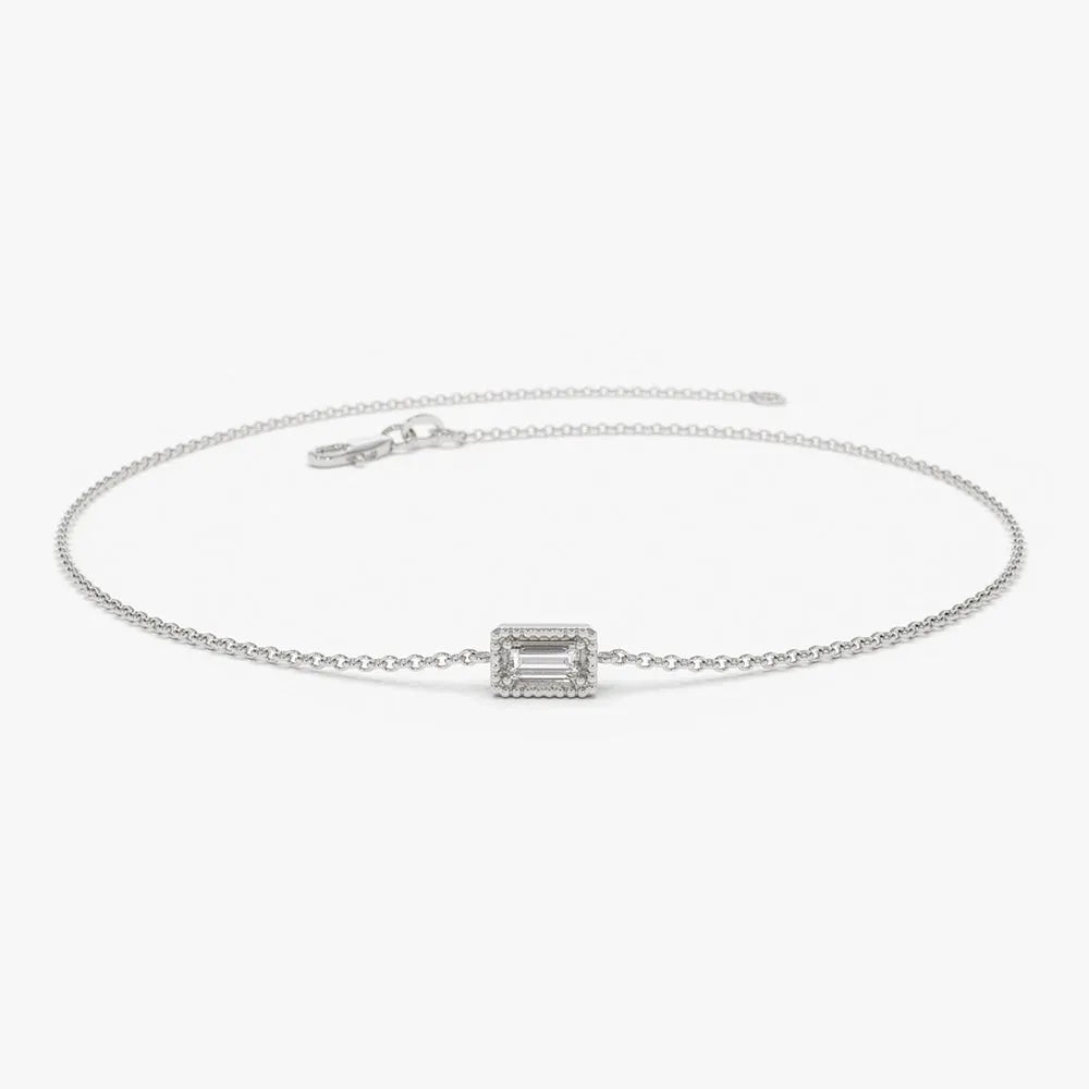 14K Solid Gold Baguette Diamond Bracelet Micro Prong Setting 0.06 Carat