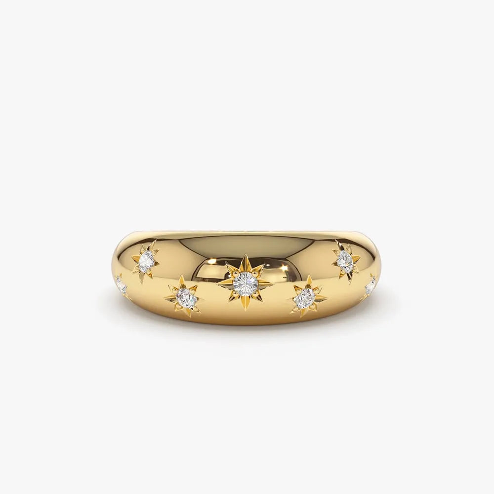 14k Gold 0.11ctw Round Diamond 6mm Dome Star Setting Ring