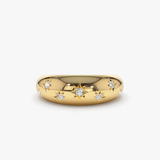 14k Gold 0.11ctw Round Diamond 6mm Dome Star Setting Ring