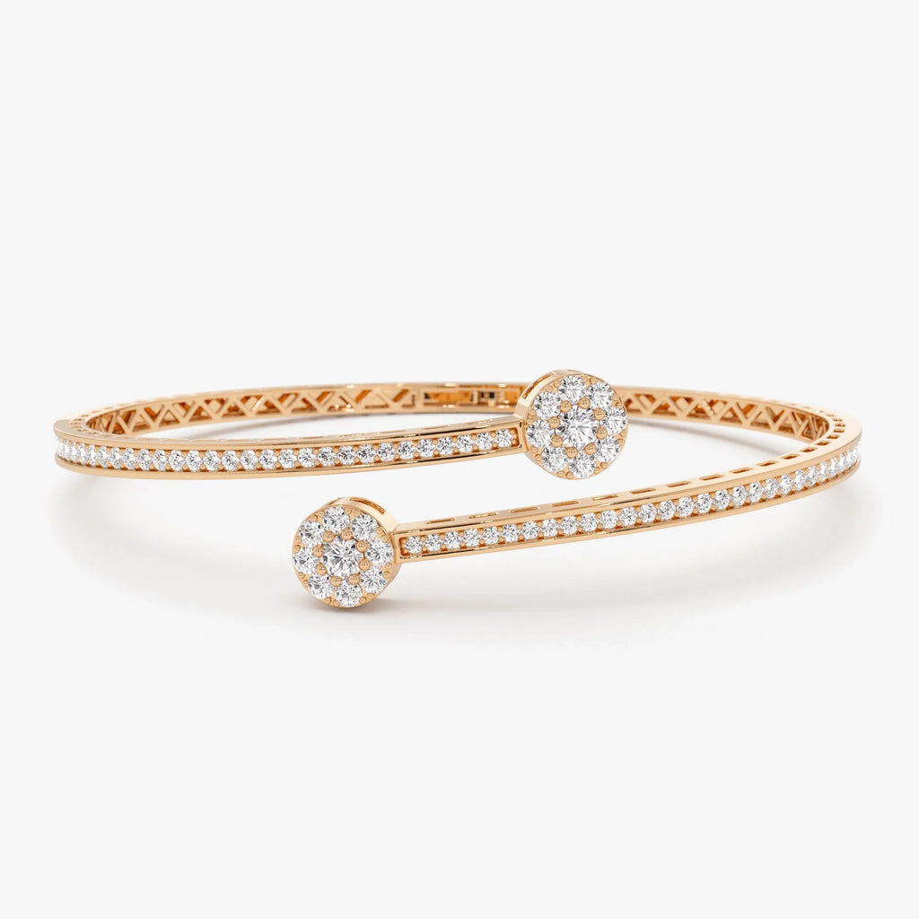 14K Solid Gold 0.90 CTW Round Diamond Crossover Bangle