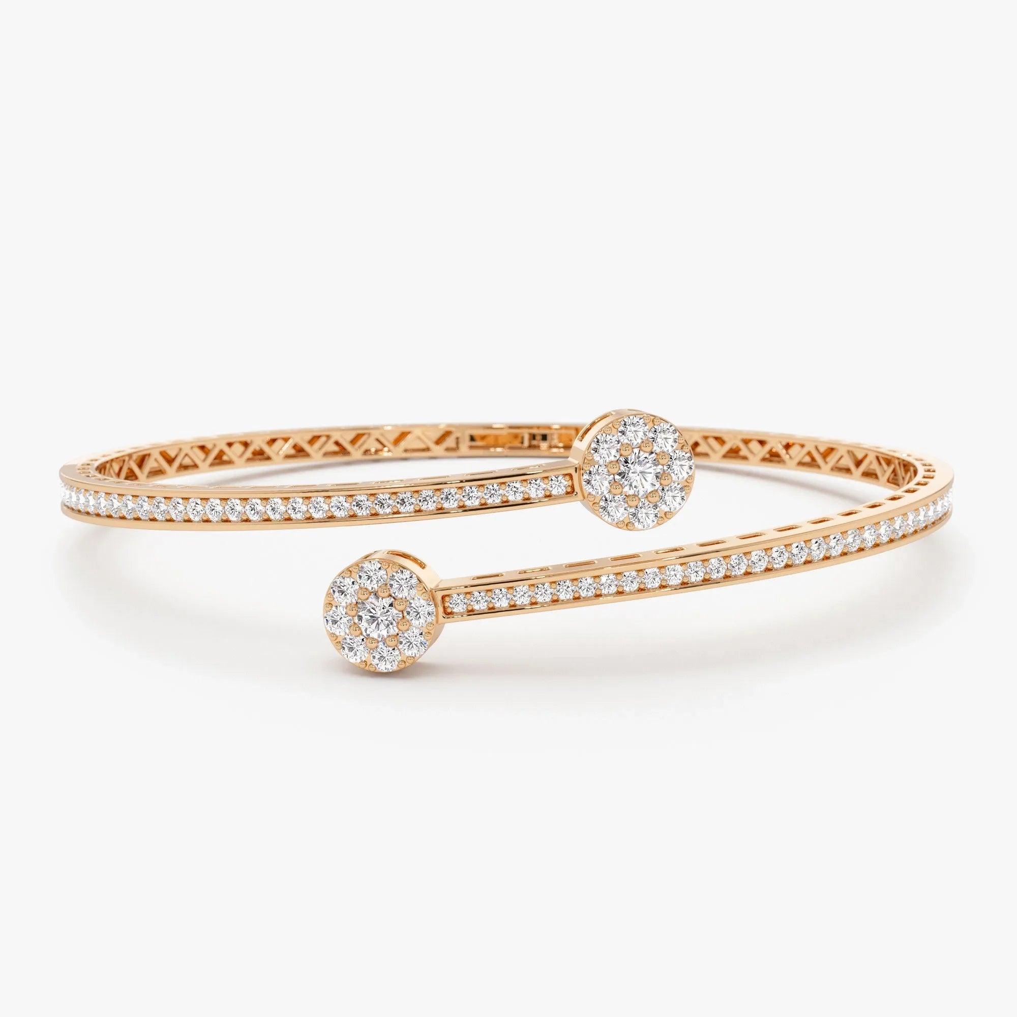 14K Solid Gold 0.90 CTW Round Diamond Crossover Bangle
