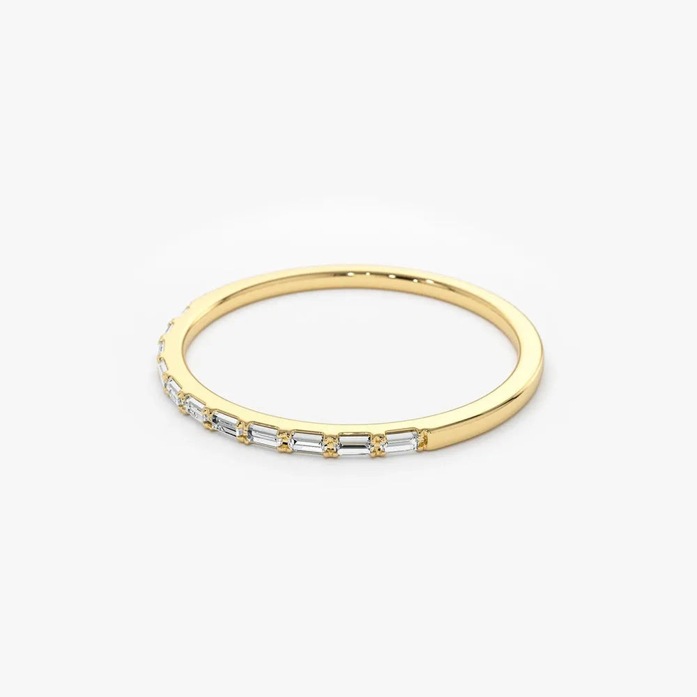 14K Gold 0.15 Carat Baguette Diamond Ultra Thin Half Eternity Stackable Ring