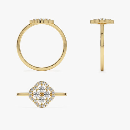 14K Solid Gold Round Diamond Clover Cluster Ring 0.35 CTW