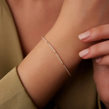 14K Solid Gold 0.60 CTW Round Diamond Micro-Pave Bar Stackable Bracelet