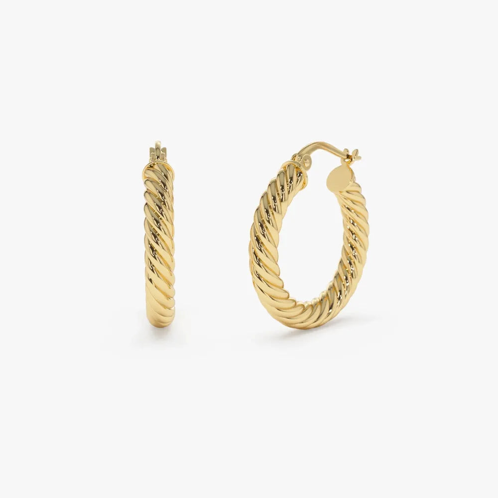 14k Gold Twist Rope Round Hoop Earrings 25mm Outer Diameter 3.25mm Width