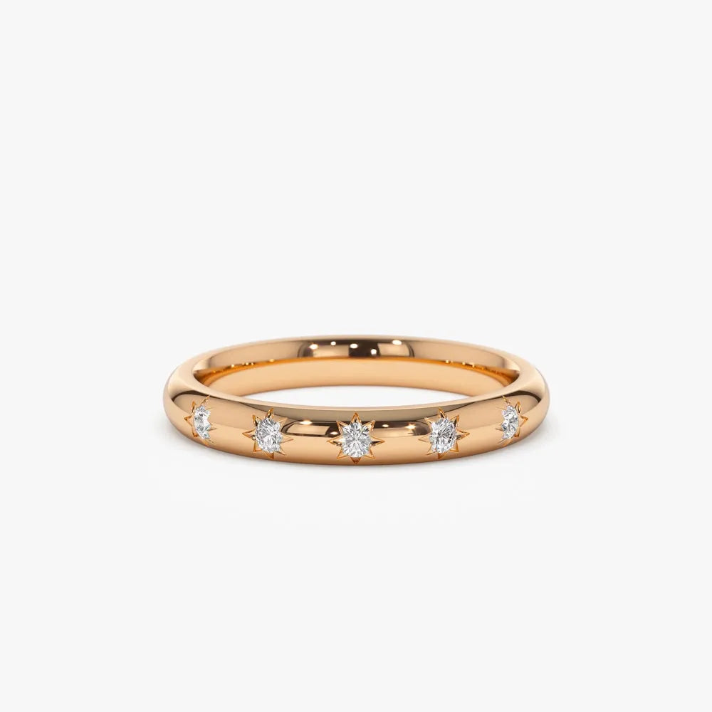 14k Gold Round Diamond 5 Stone Star Setting Ring 0.08 ctw