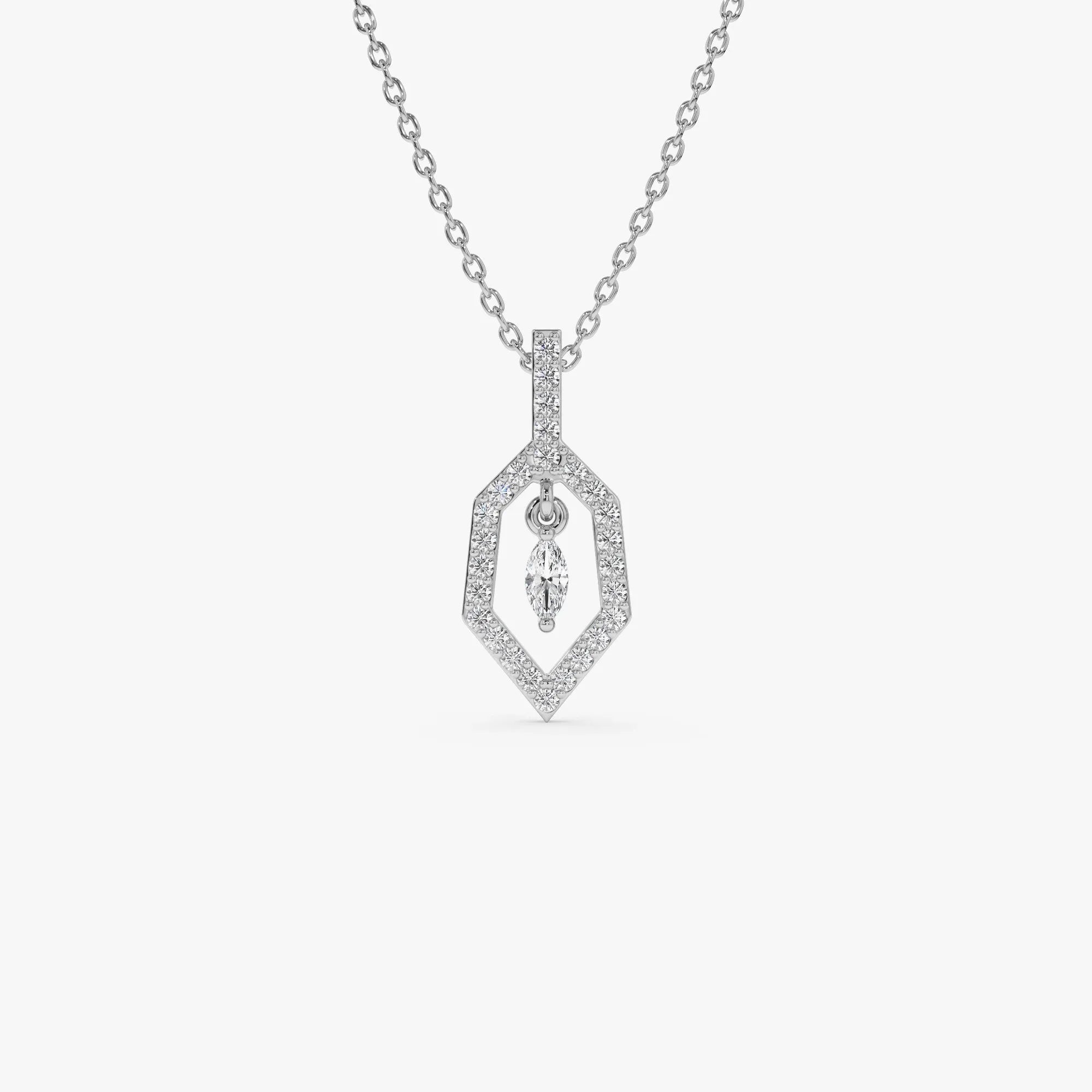 14K Solid Gold 0.20 CTW Round and Marquise Diamond Dangle Necklace