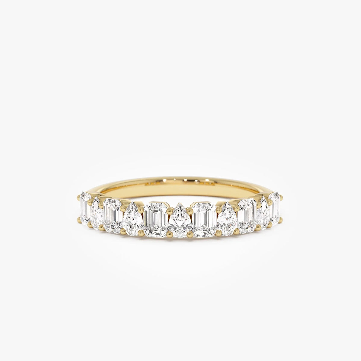 14K Solid Gold Emerald and Pear Cut Diamond 0.98 Carat Ring