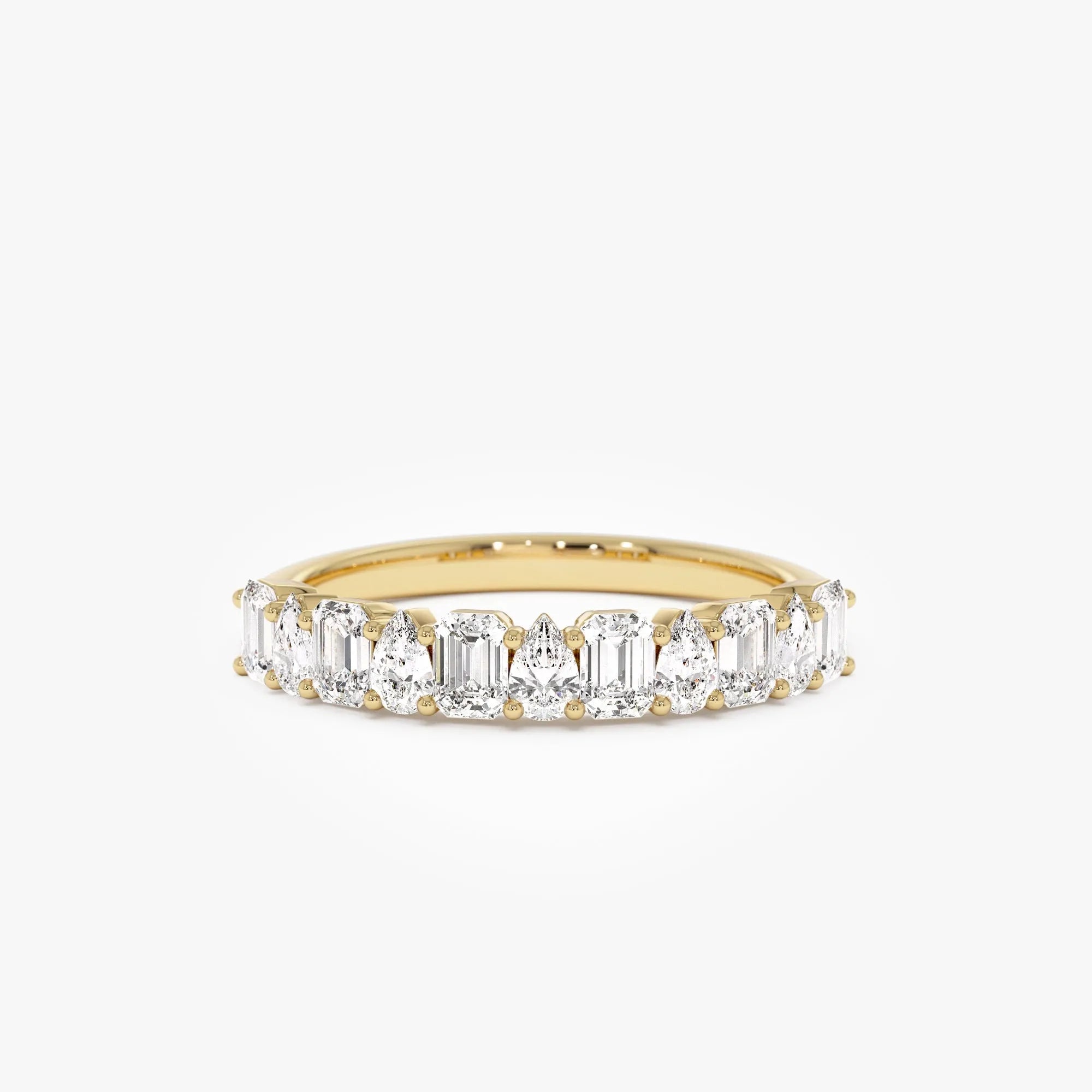 14K Solid Gold Emerald and Pear Cut Diamond 0.98 Carat Ring