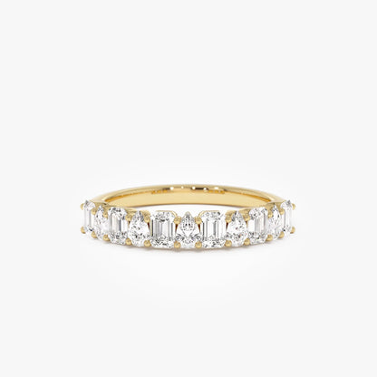14K Solid Gold Emerald and Pear Cut Diamond 0.98 Carat Ring