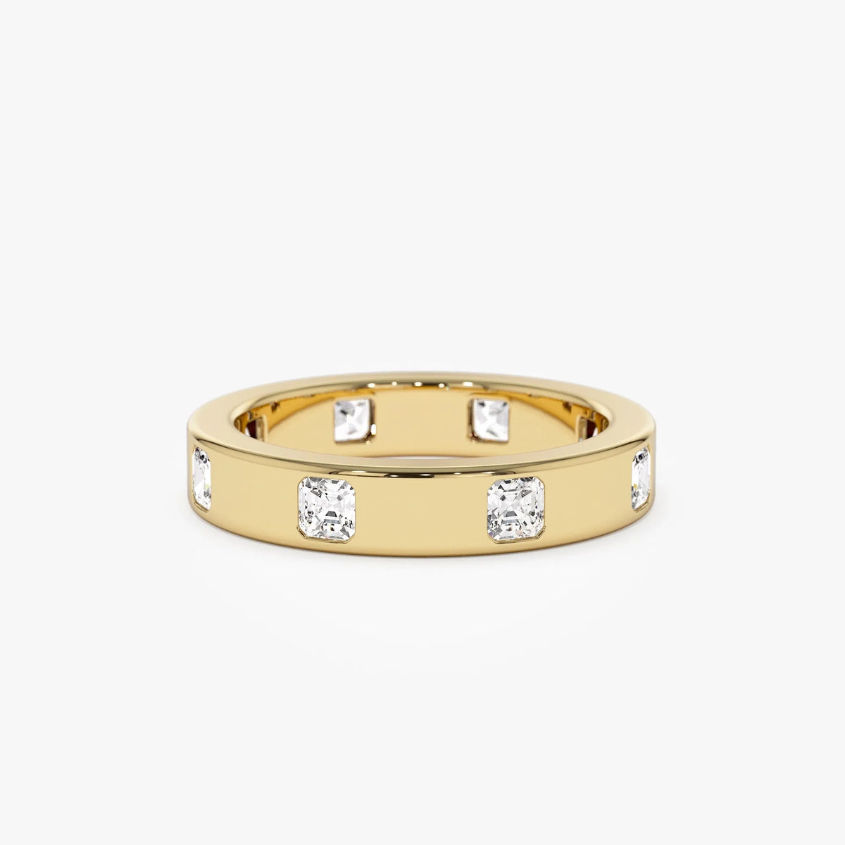 14K Solid Gold Asscher Cut Diamond 0.95 Carat Full Eternity Flush Setting Band