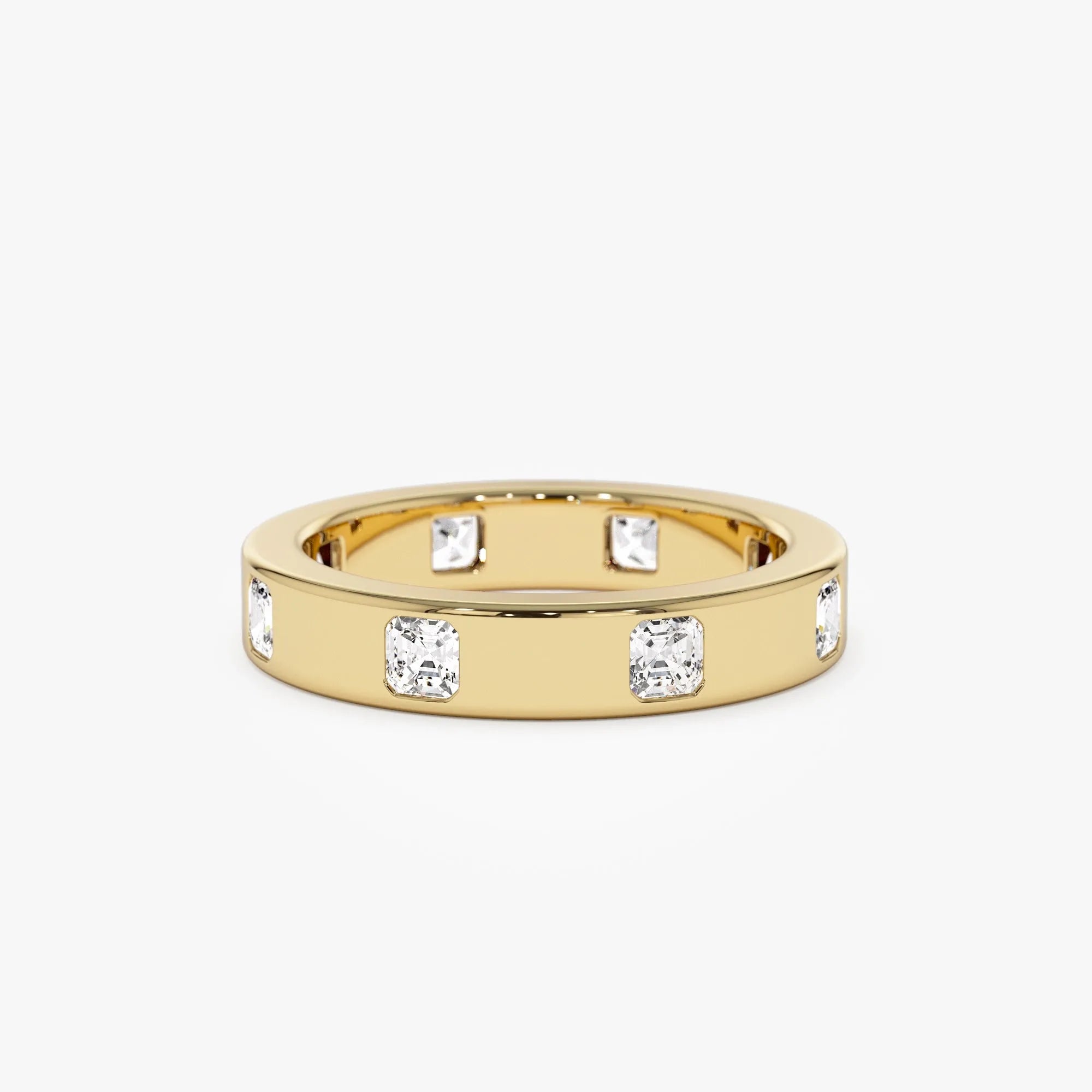 14K Solid Gold Asscher Cut Diamond 0.95 Carat Full Eternity Flush Setting Band