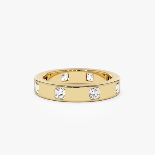 14K Solid Gold Asscher Cut Diamond 0.95 Carat Full Eternity Flush Setting Band