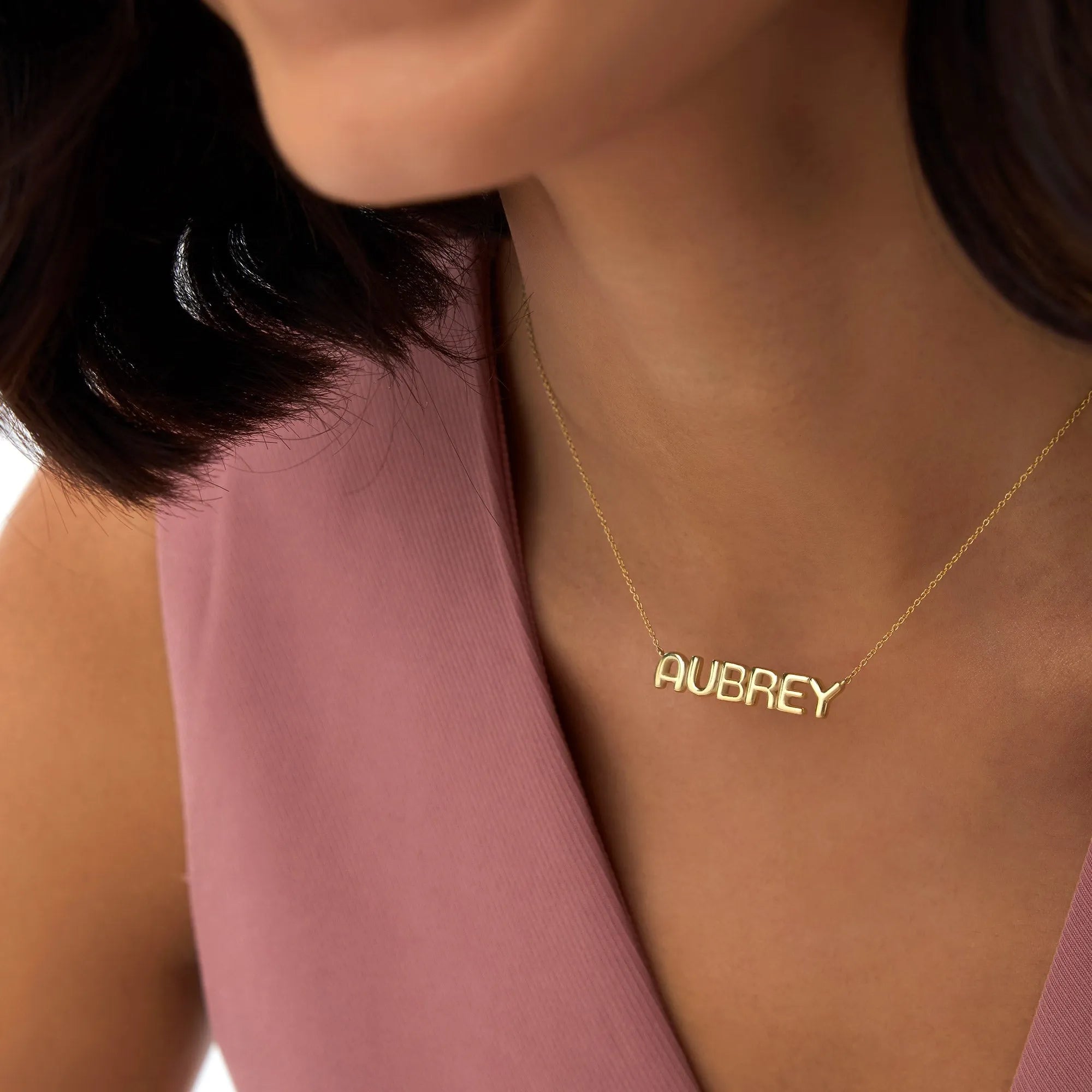 14k Solid Gold Personalized Bubble Name Necklace Custom Pendant