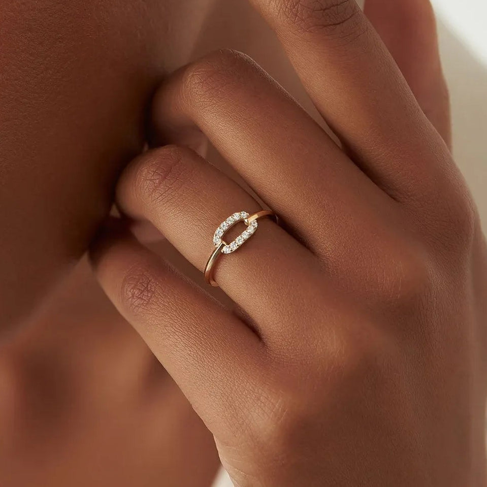14k Solid Gold Round Diamond Single Link Prong Set Ring 0.19 Carat