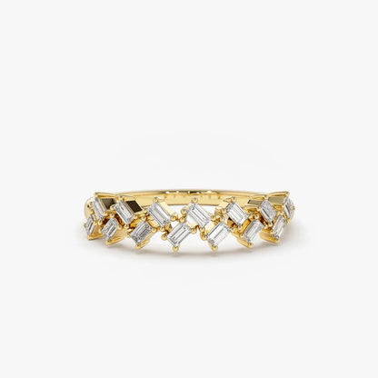 14K Solid Gold Baguette Diamond Zig Zag Shared Prong Ring 0.32 CTW