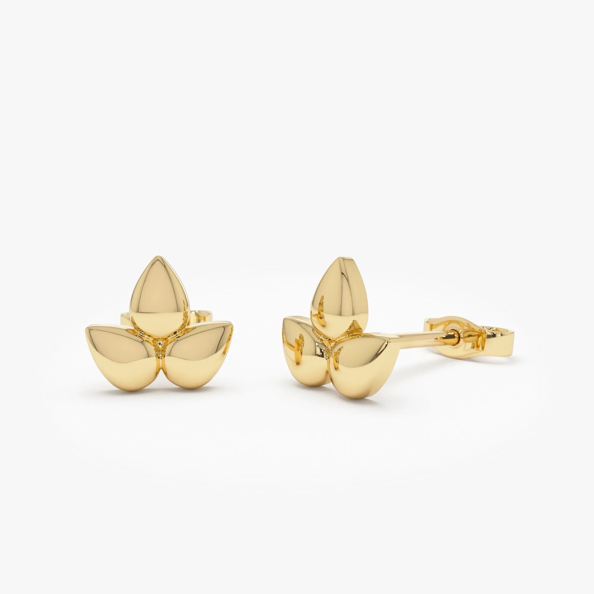 14k Solid Gold Trio Petal Stud Earrings 8.25mm Floral Design