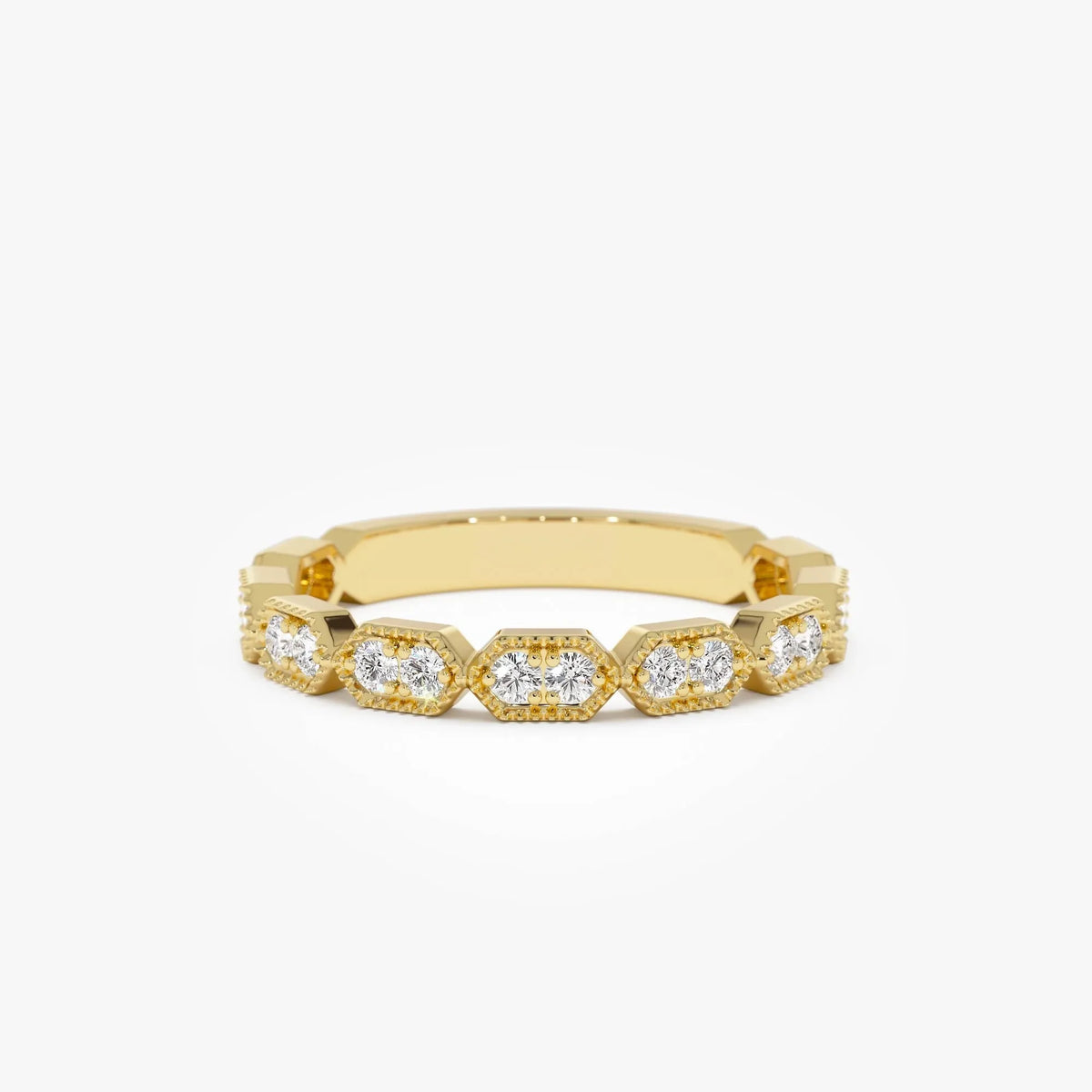 14k Gold Stacking Filigree Ring with 0.18 CTW Round Diamonds