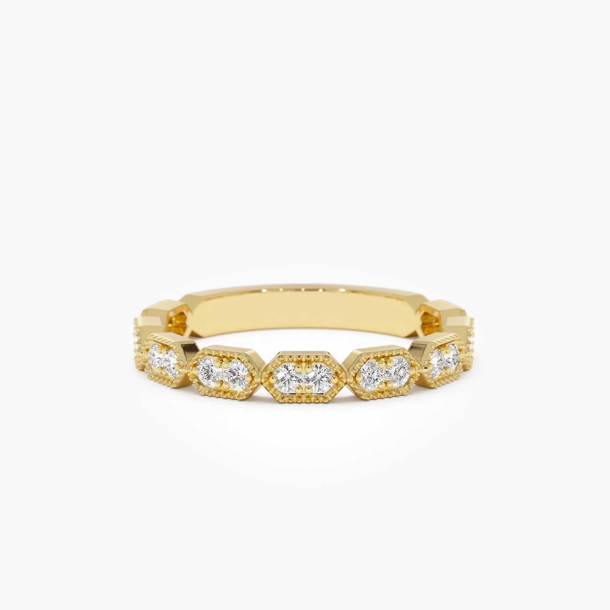 14k Gold Stacking Filigree Ring with 0.18 CTW Round Diamonds