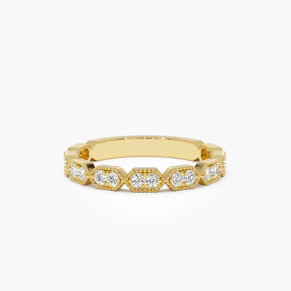 14k Gold Stacking Filigree Ring with 0.18 CTW Round Diamonds
