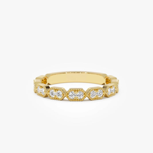 14k Gold Stacking Filigree Ring with 0.18 CTW Round Diamonds