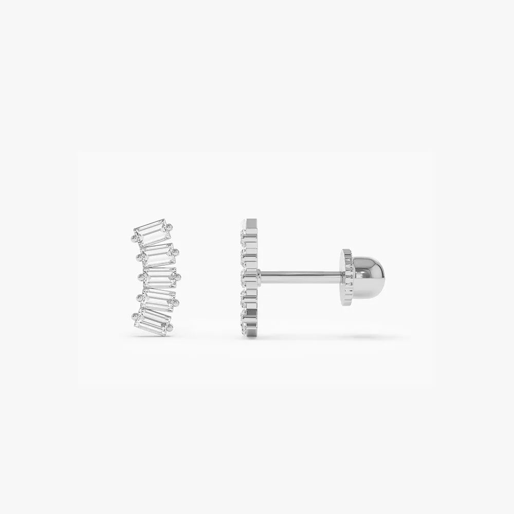 14k Gold Diamond Baguette Cut Curved Helix Piercing Single Earring 0.15 ctw