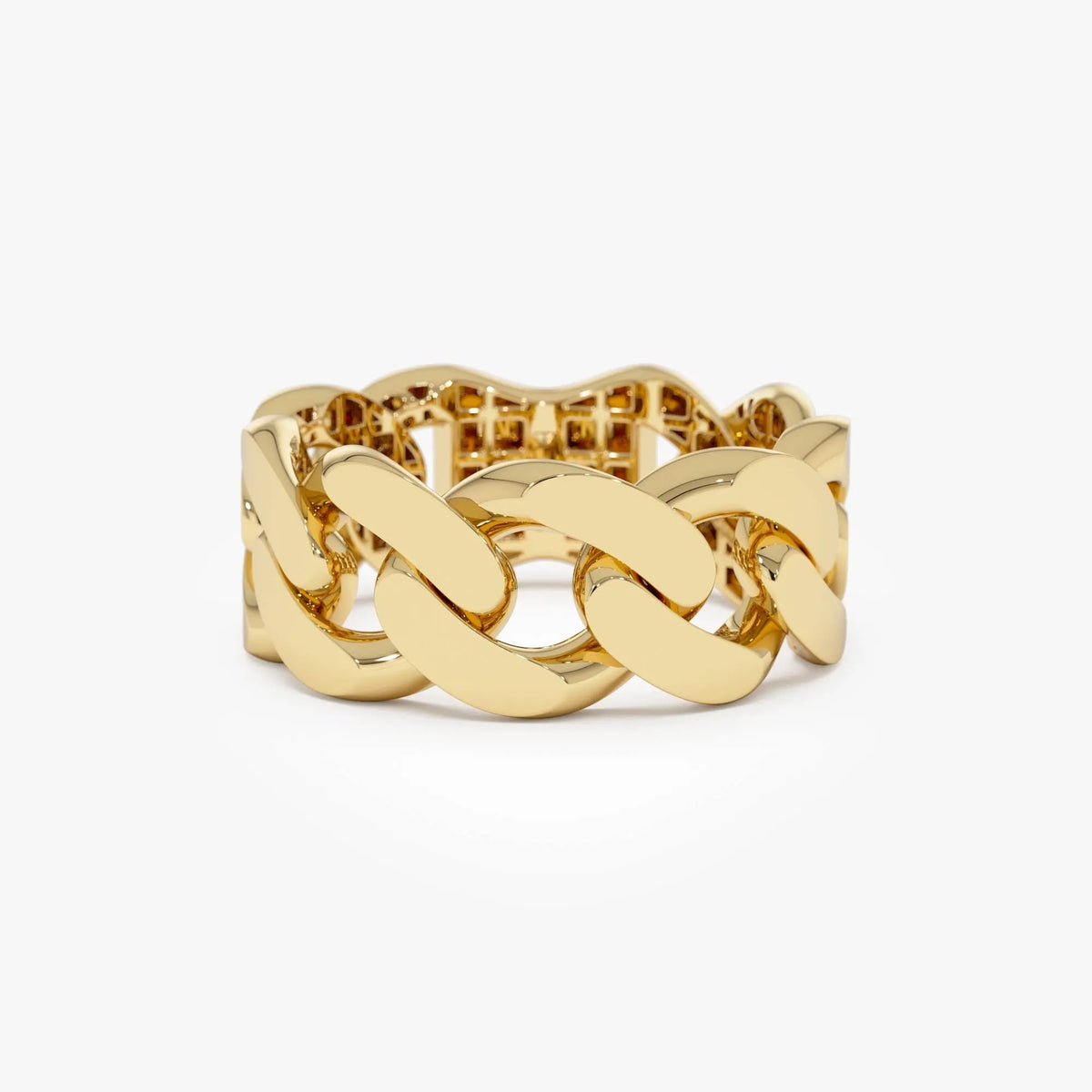 14k Gold Cuban Link Ring 8mm Wide Statement Band