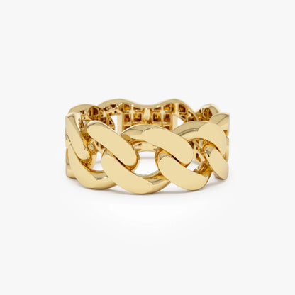 14k Gold Cuban Link Ring 8mm Wide Statement Band