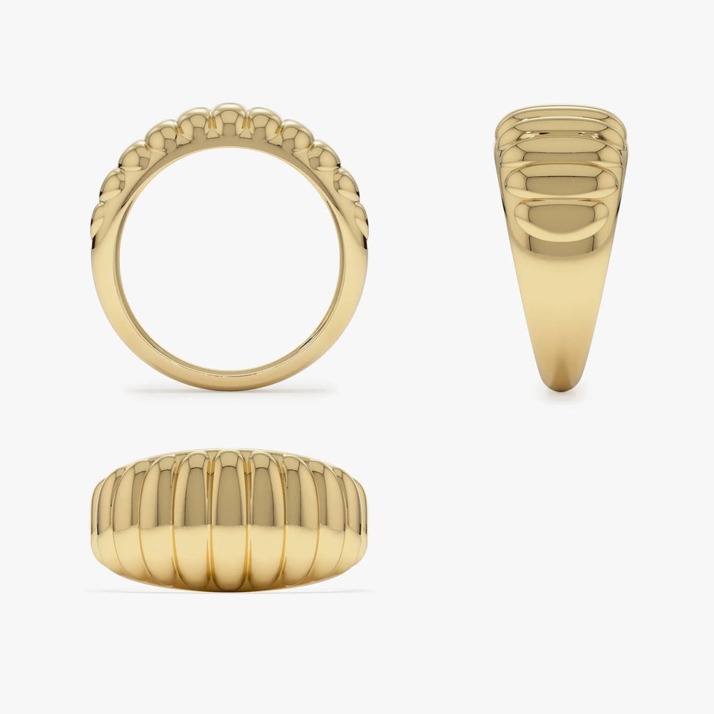 14k Solid Gold Ribbed Tapered Chunky Statement Ring 10mm Width