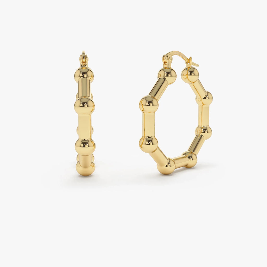 14k Solid Gold Beaded Tube Hoop Earrings 25mm Outer Diameter 4.85mm Width
