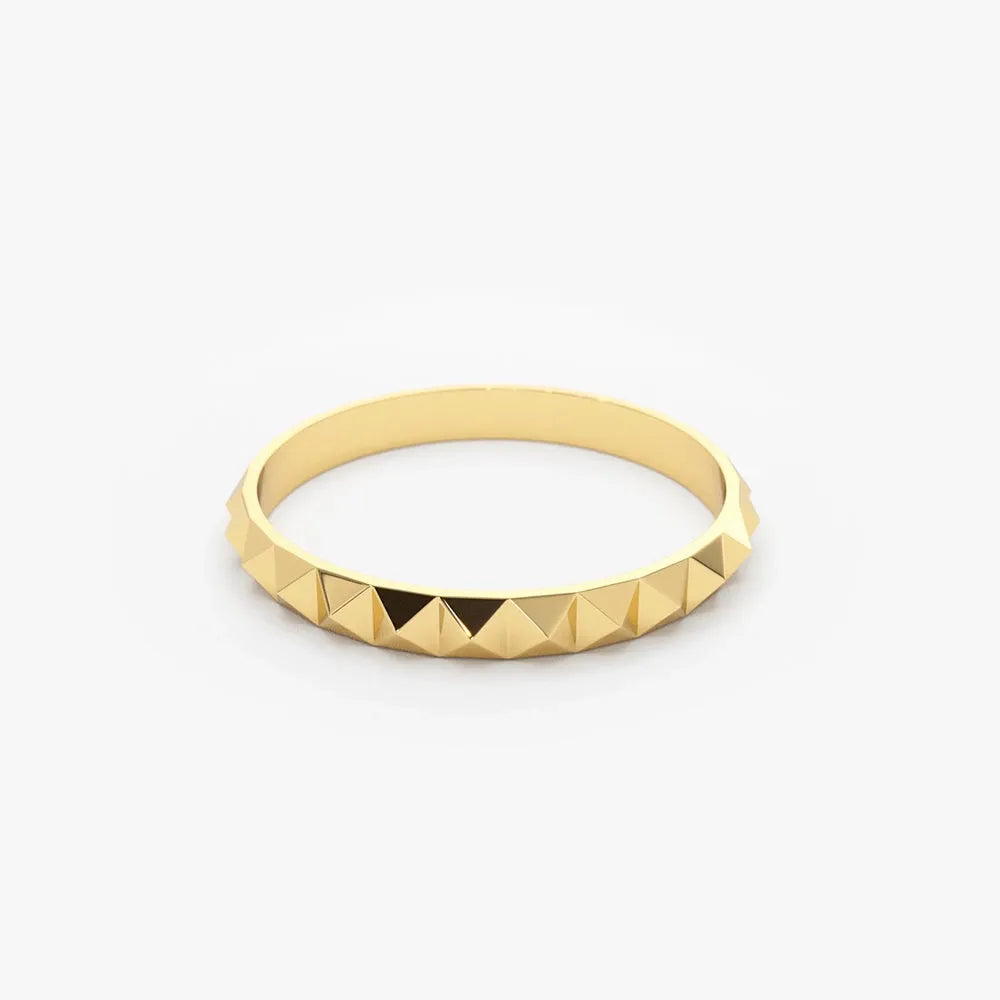 14K Solid Gold Spike Pyramid Eternity Minimalist Wedding Band Ring