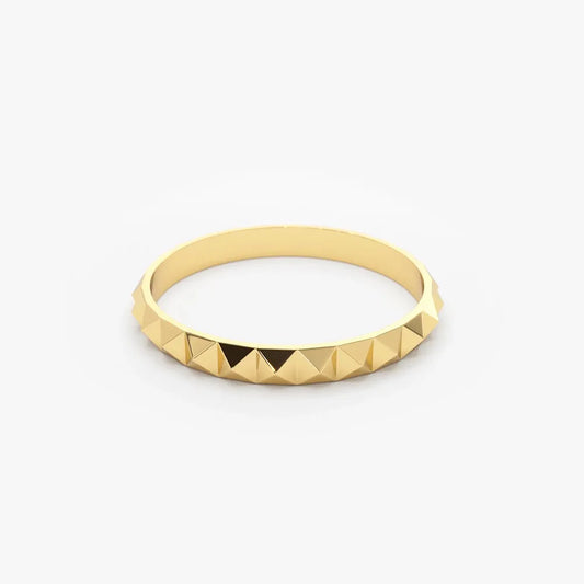 14K Solid Gold Spike Pyramid Eternity Minimalist Wedding Band Ring