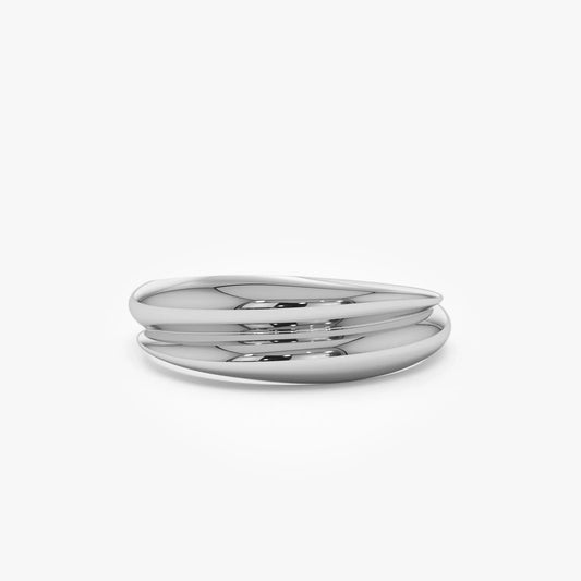 14k Solid Gold Dome Dual Band Stackable Statement Ring