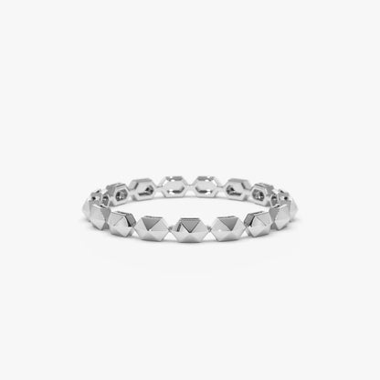 14K Solid Gold Round Diamond 0.07ctw Petite Pyramid Stackable Ring