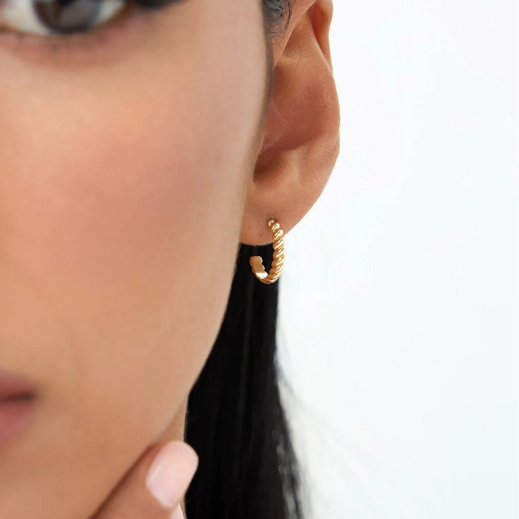 14k Solid Gold Braided Twist Lever-back Hoop Earrings 3mm Width