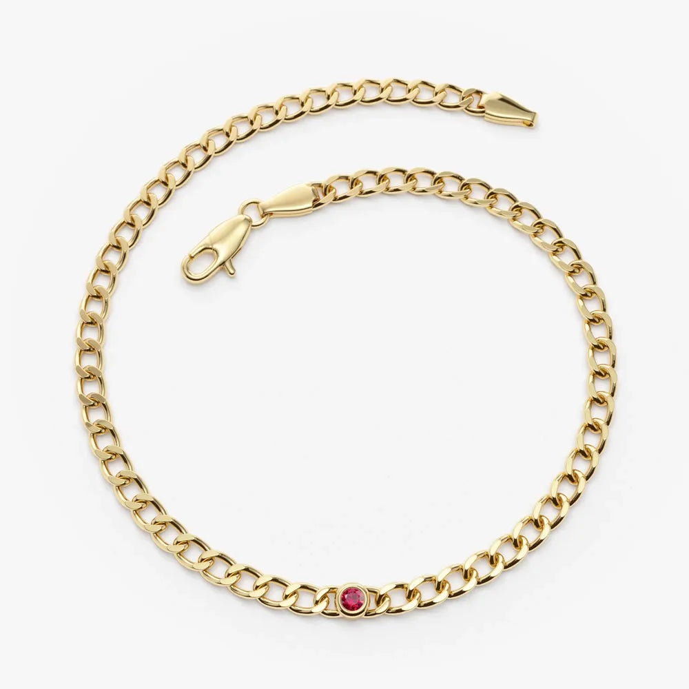 14K Solid Gold 0.25ctw Round Ruby Cuban Link Bezel Set Bracelet