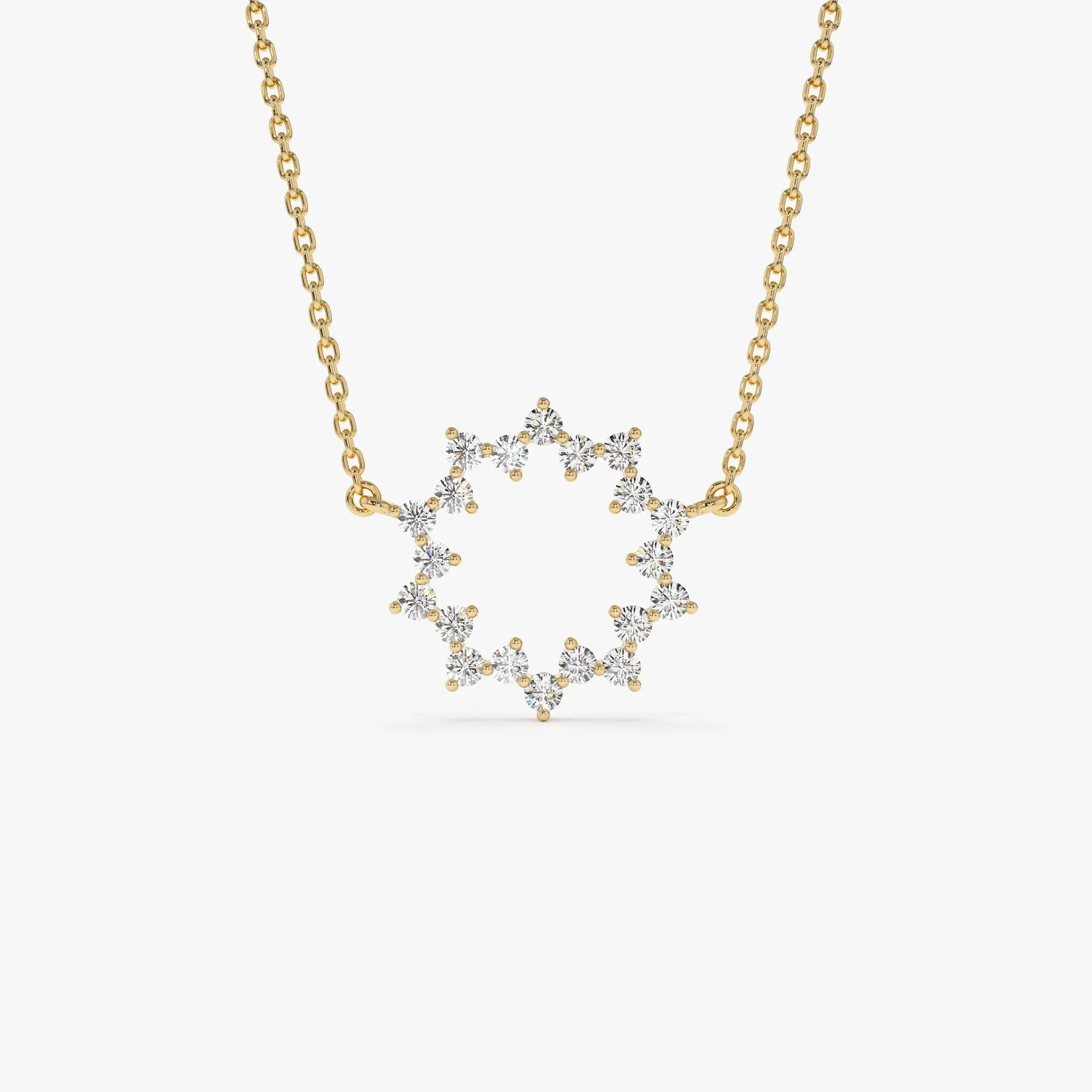 14K Solid Gold 0.40 CTW Round Diamond Sun Circle Necklace Prong Setting