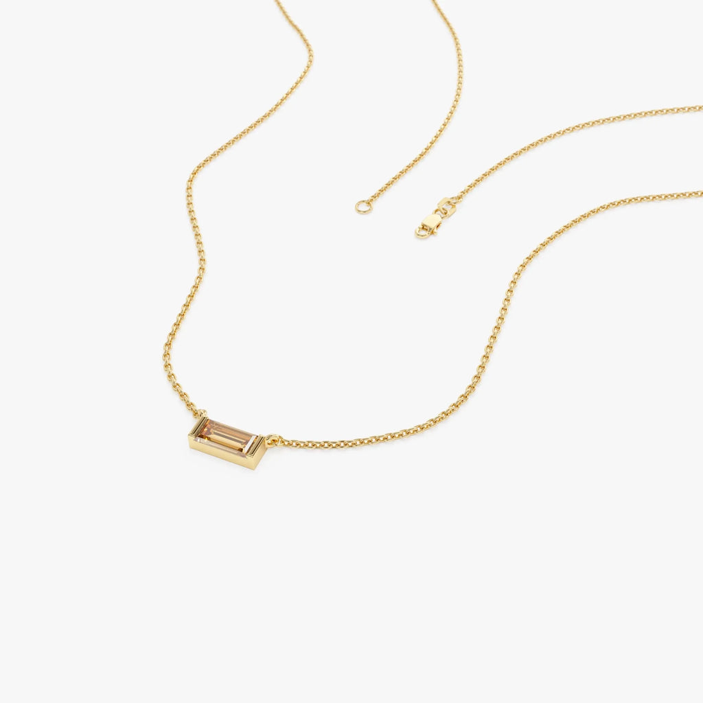 14k Solid Gold Citrine Baguette Birthstone Necklace 0.40 Carat